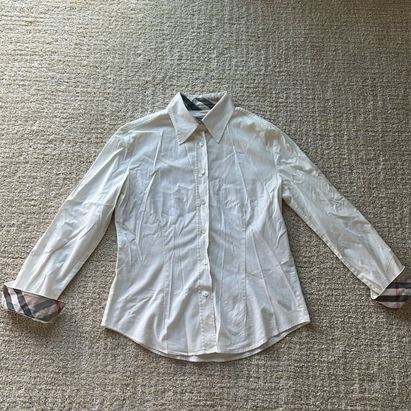 VG+ Burberry London Women’s M White Button Down Collared Top Long Sleeve Shirt - Picture 4 of 12